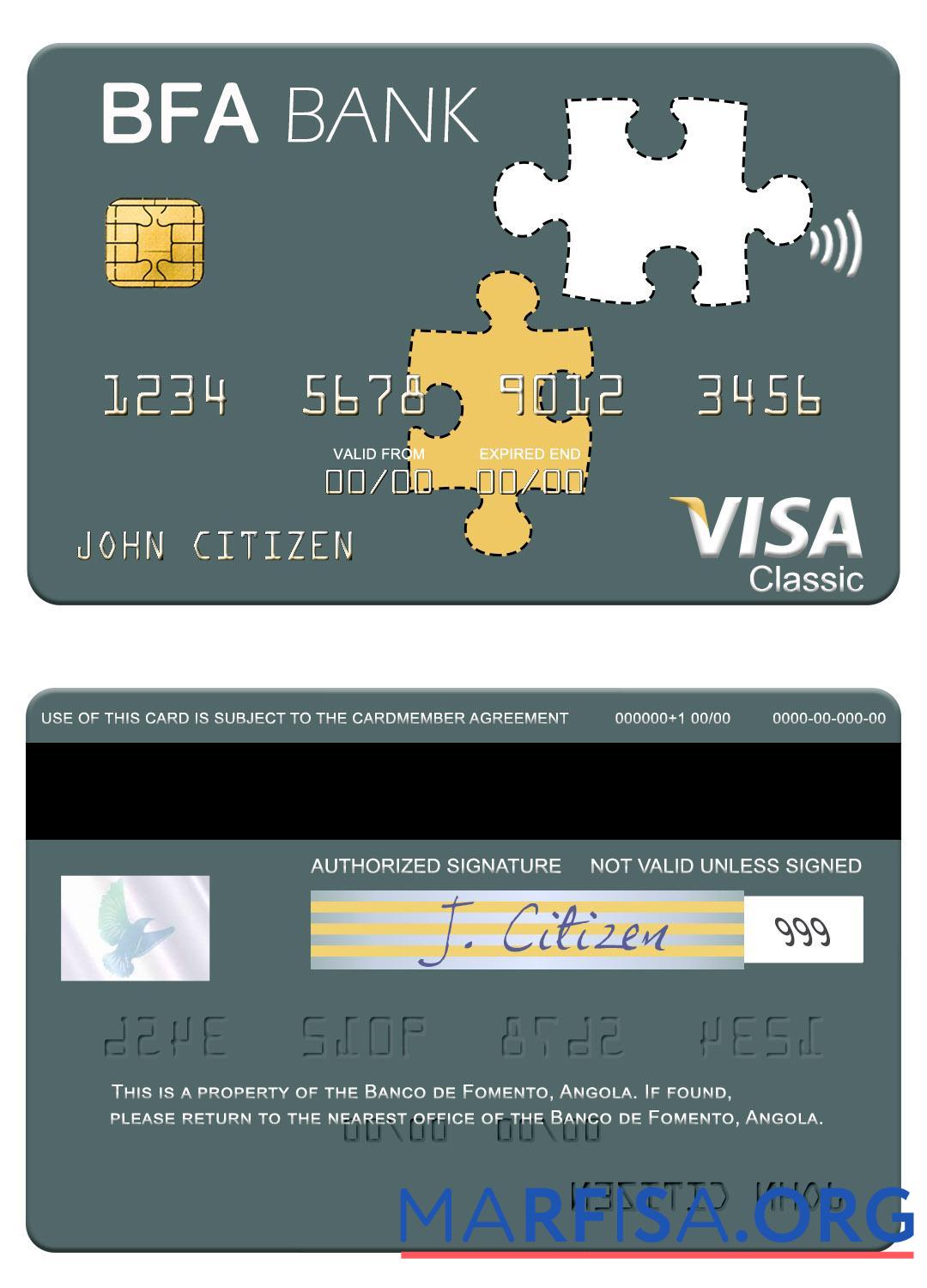 Printable Angola Banco de Fomento visa card sample